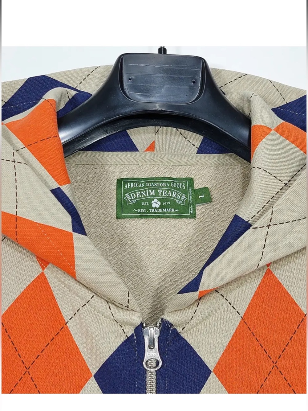 DENIM TEARS Mens XL Zip-Front Jacket in Beige, Navy & Orange - Picture 2 of 4